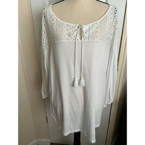 Women's Chaps Knit Top with Lace Yolk White Sz XL 16/18
